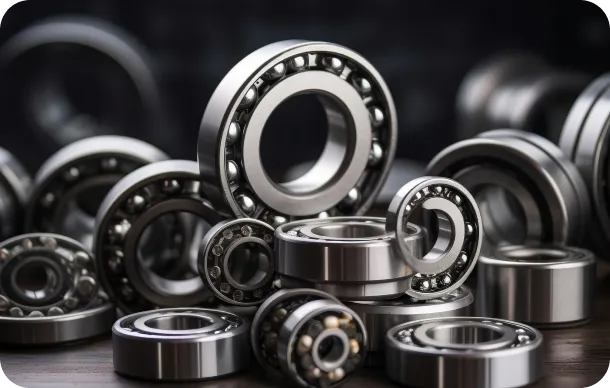 Assorted high-precision chrome and aluminum ball bearings from a manufacturer.